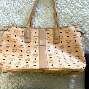 MCM Logo Beige shopper tote bag